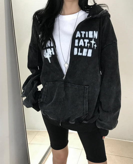 美風文字水洗連帽外套