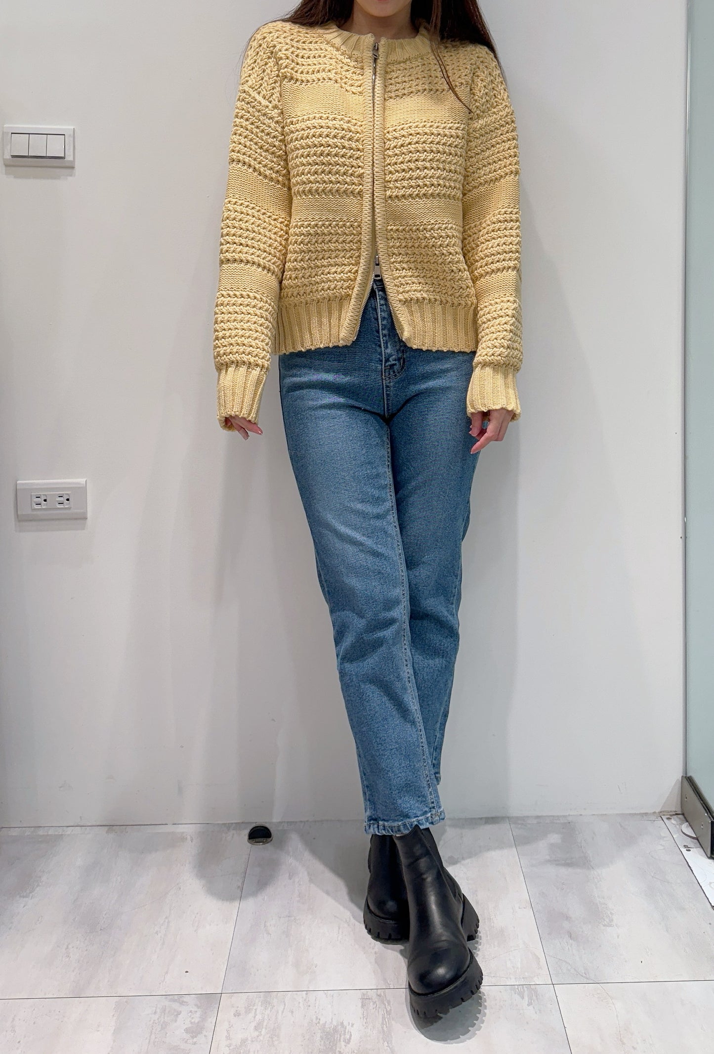 冬日清新鉤織雙拉鍊外套