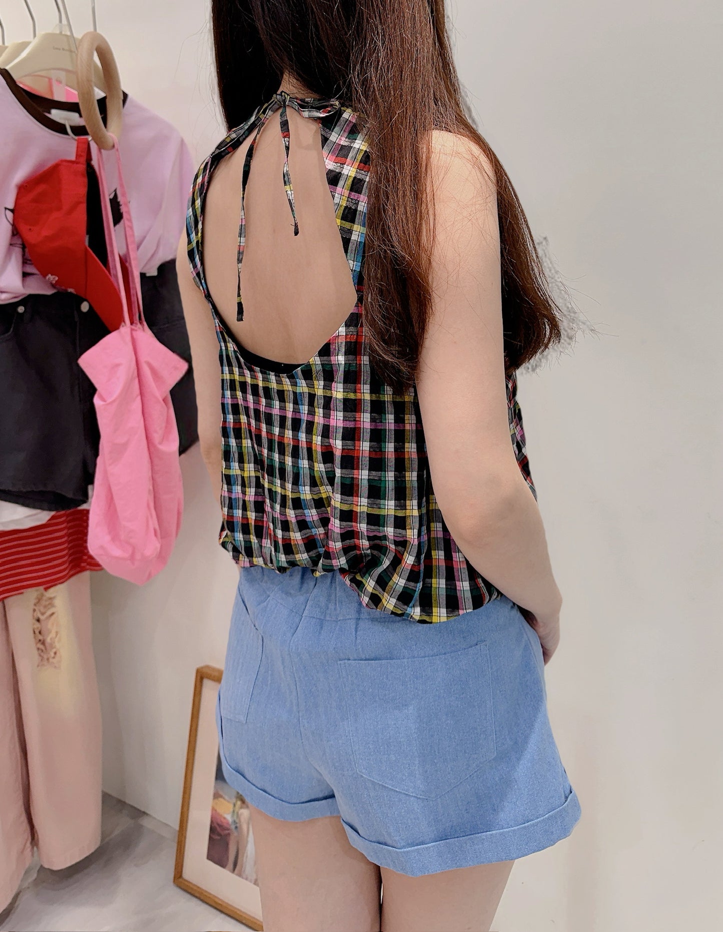 June 復古彩格後造型背心