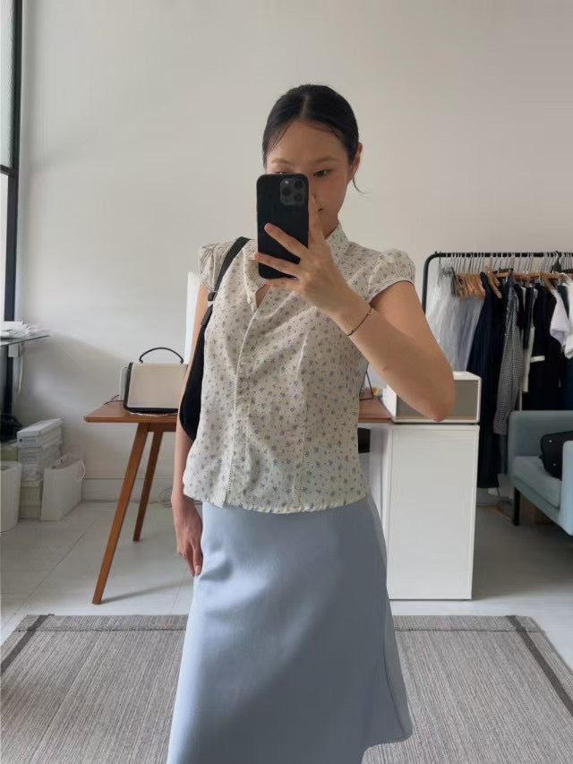 法式小花點蓋袖上衣