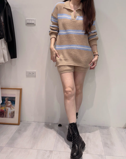 韓系溫柔條紋針織兩件組