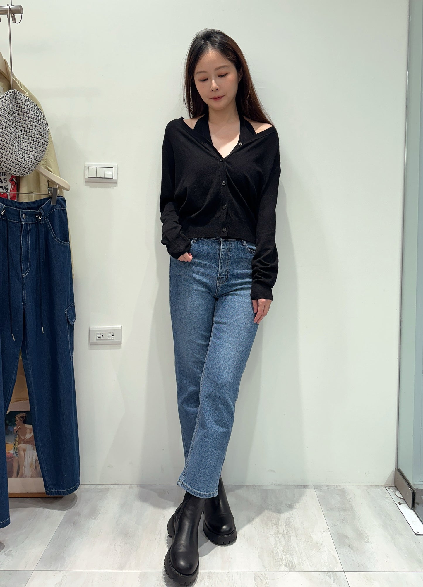 繞脖背心+外套針織套裝