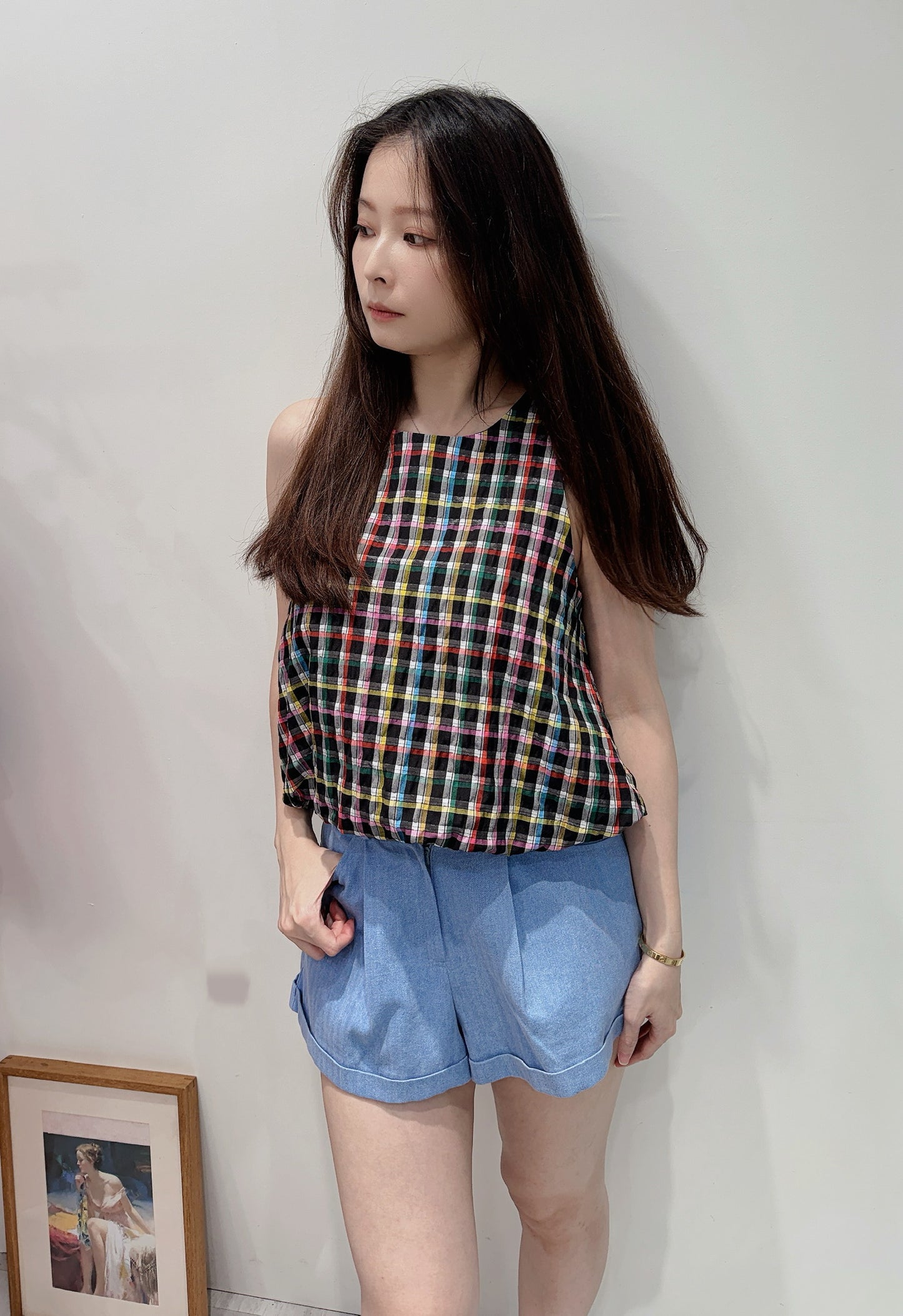 June 復古彩格後造型背心