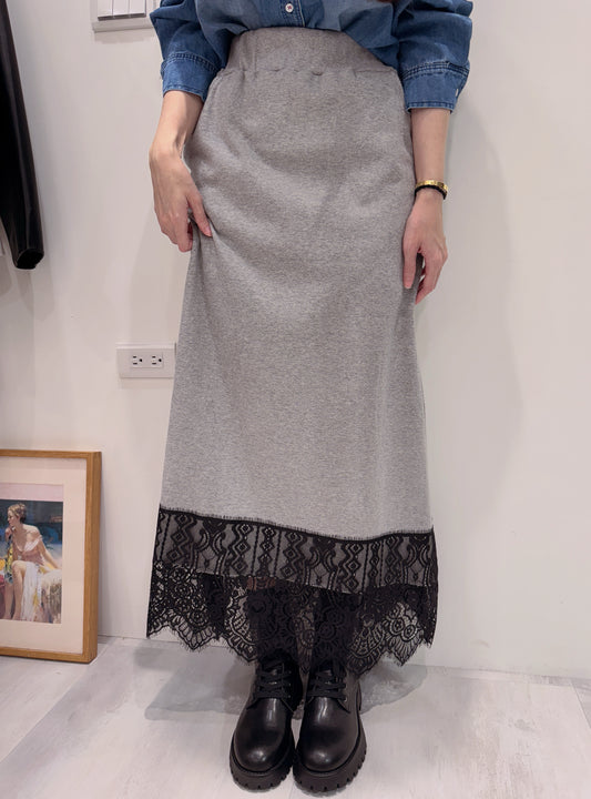 圖紋蕾絲拼接棉質長裙