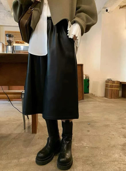 霧面皮革八分褲裙