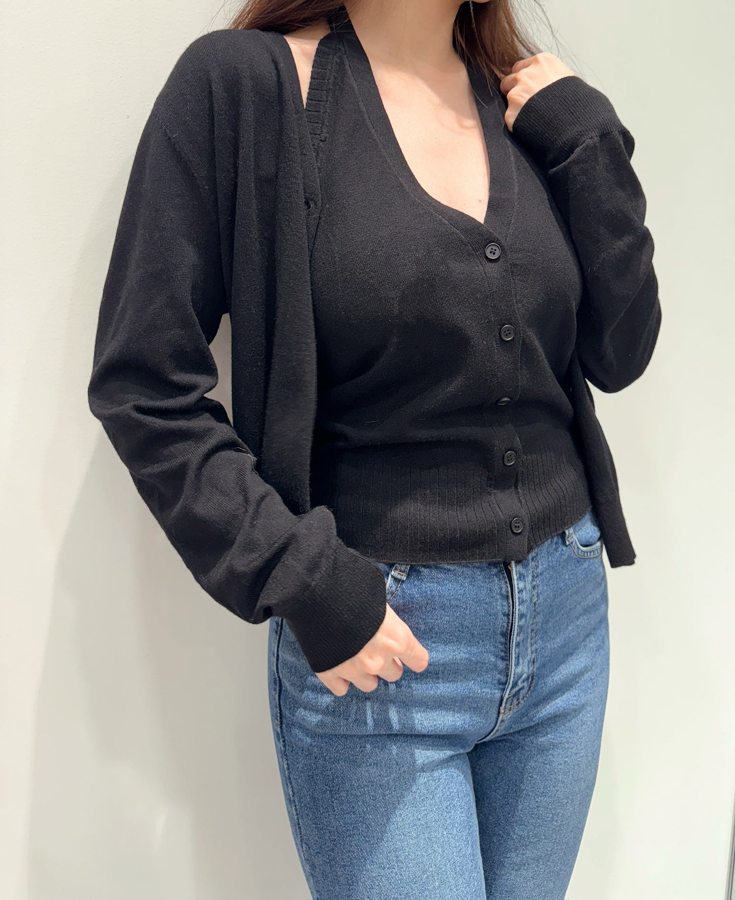 繞脖背心+外套針織套裝