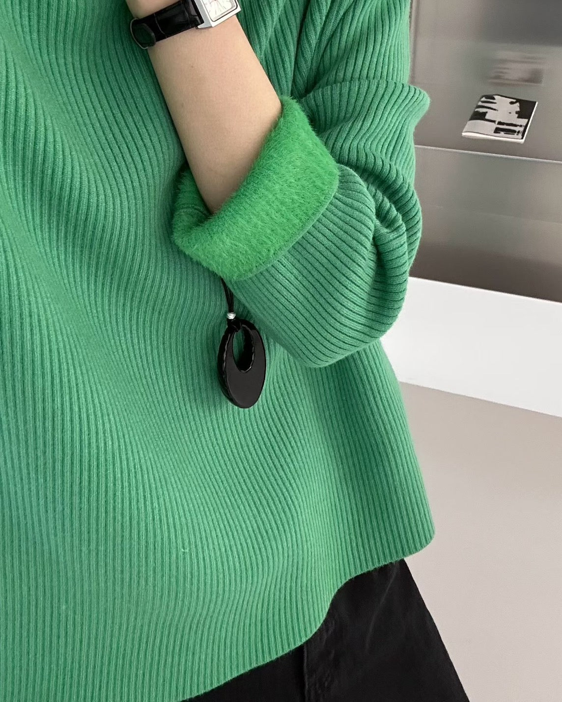 質感微領內刷毛上衣