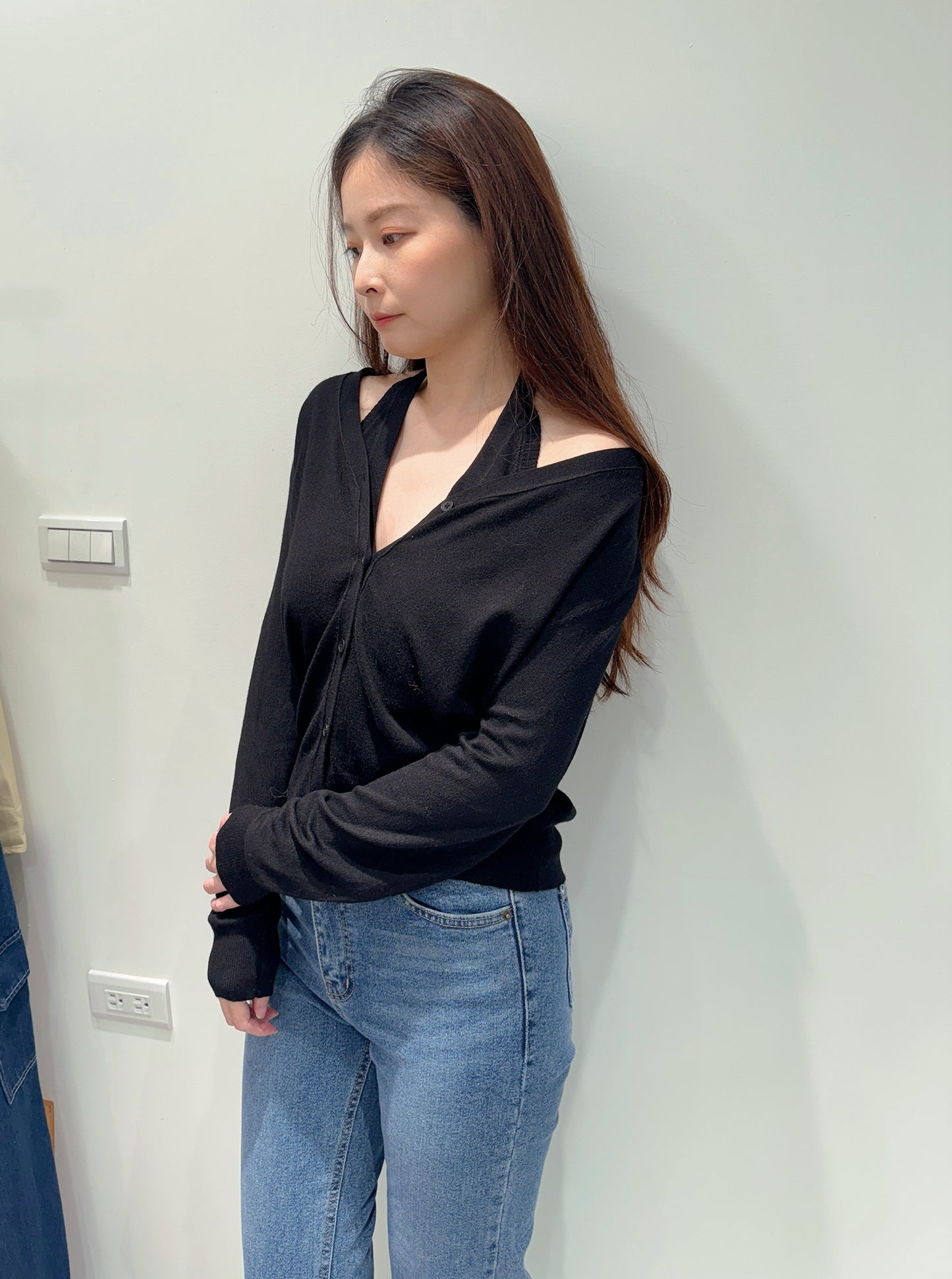 繞脖背心+外套針織套裝