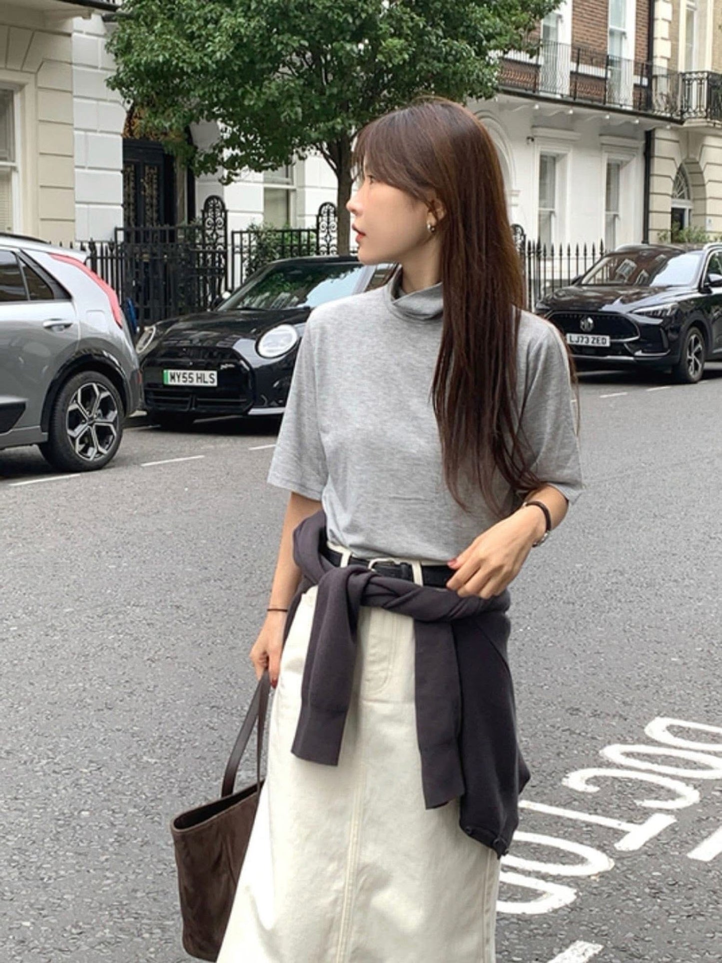 氣質微立領五分袖上衣