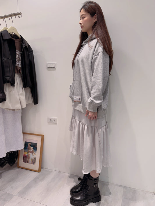 層次紗裙拼接連帽棉質洋裝