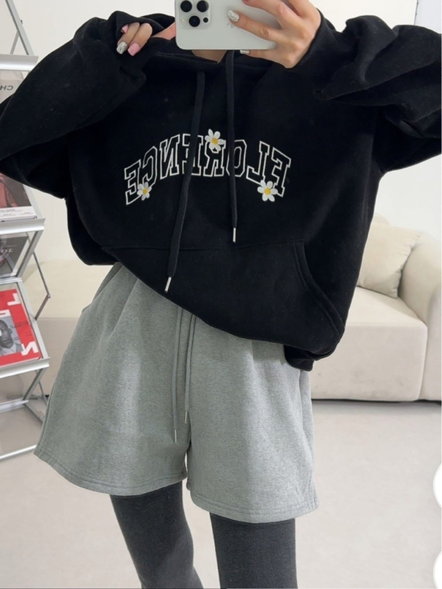 清新小花文字連帽t