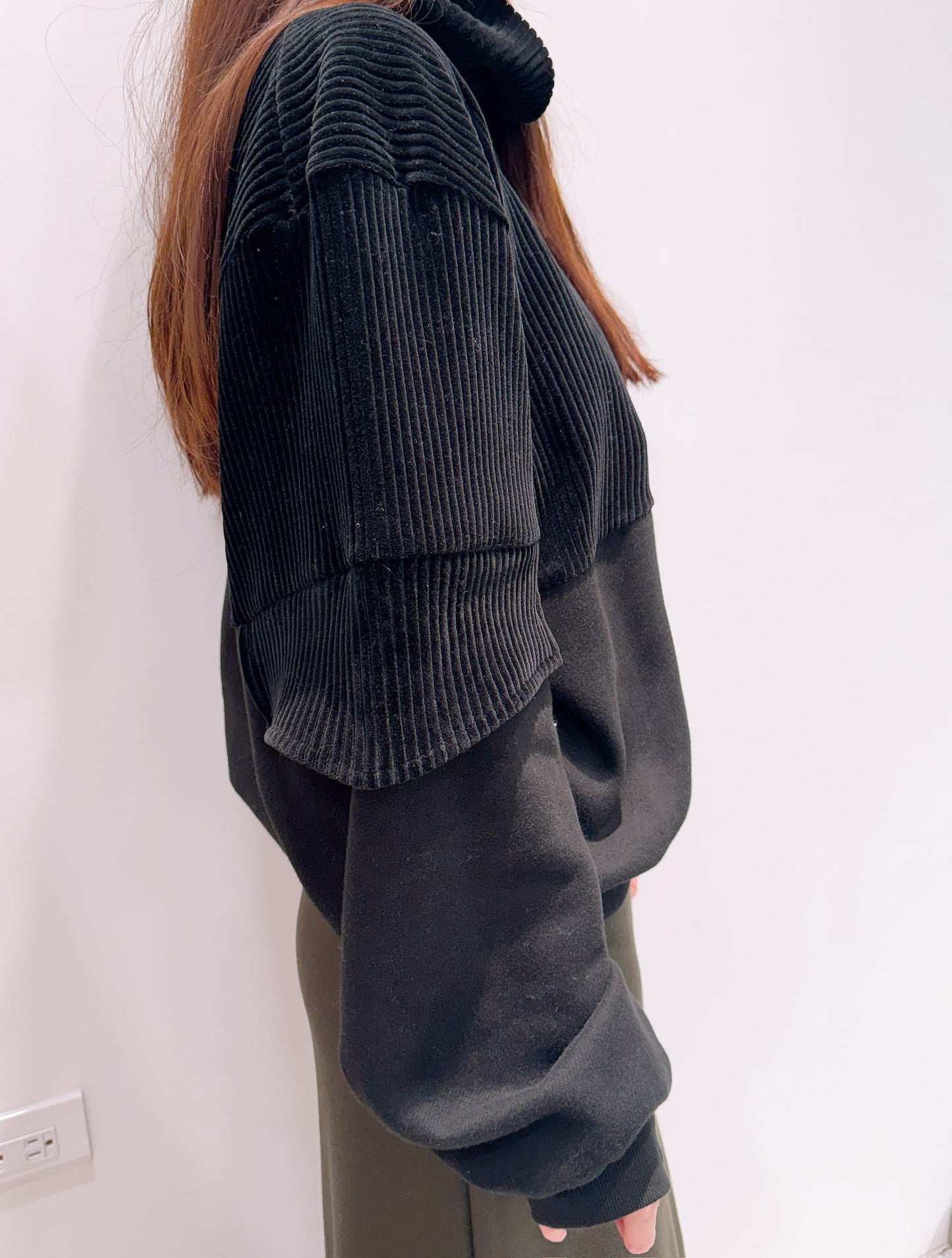 立領絨布拼接棉質上衣