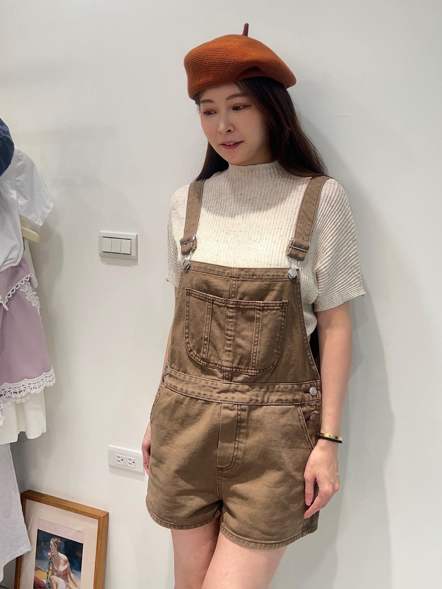 溫潤復古水洗丹寧吊帶褲