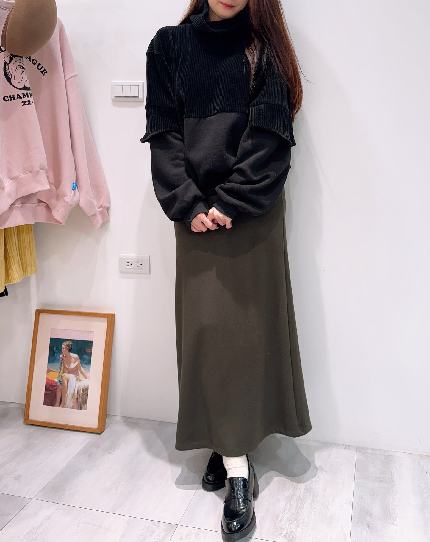 簡單穿素面長裙（內磨毛）