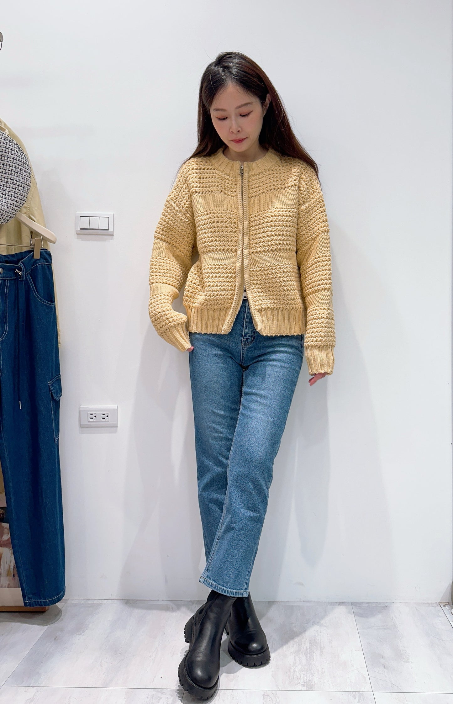 冬日清新鉤織雙拉鍊外套