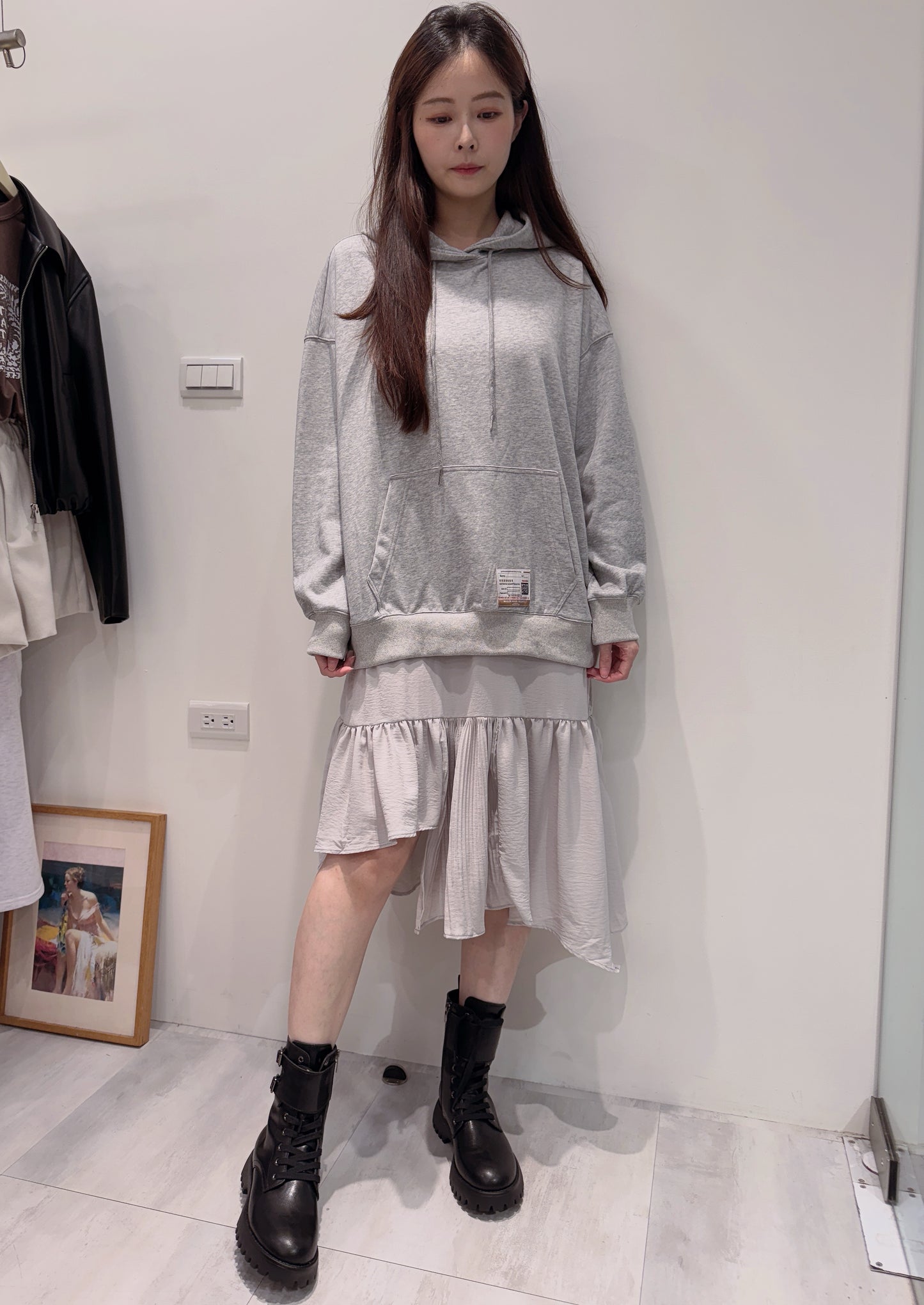 層次紗裙拼接連帽棉質洋裝