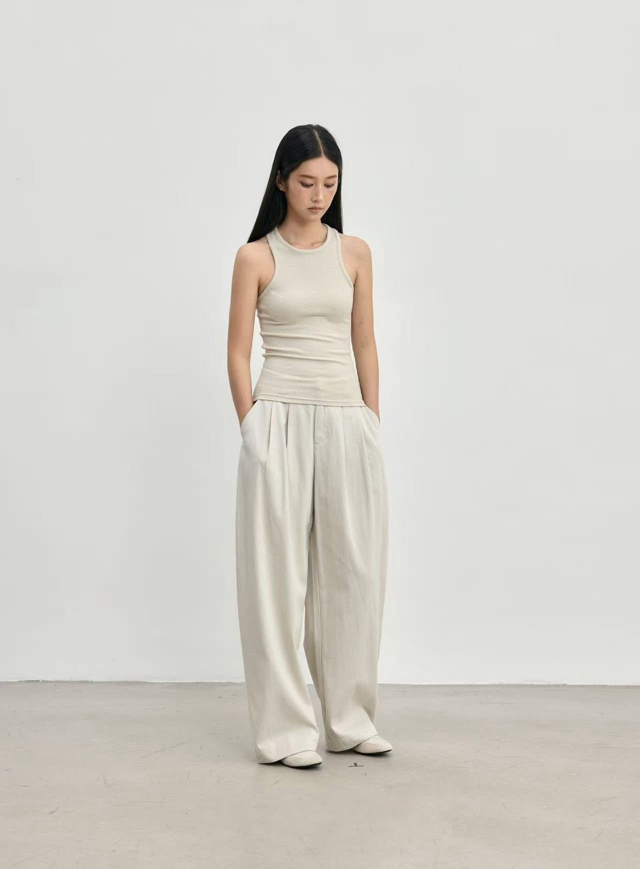 時裝設計感微寬直筒長褲