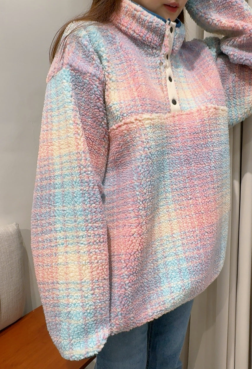 粉藍夢境Q絨休閒上衣