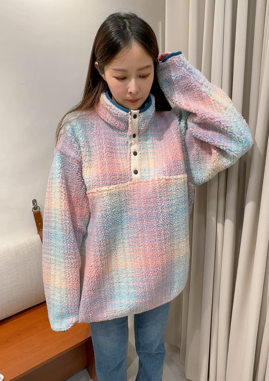 粉藍夢境Q絨休閒上衣