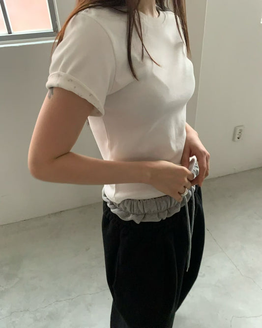 摺袖小圖樣造型棉質T恤