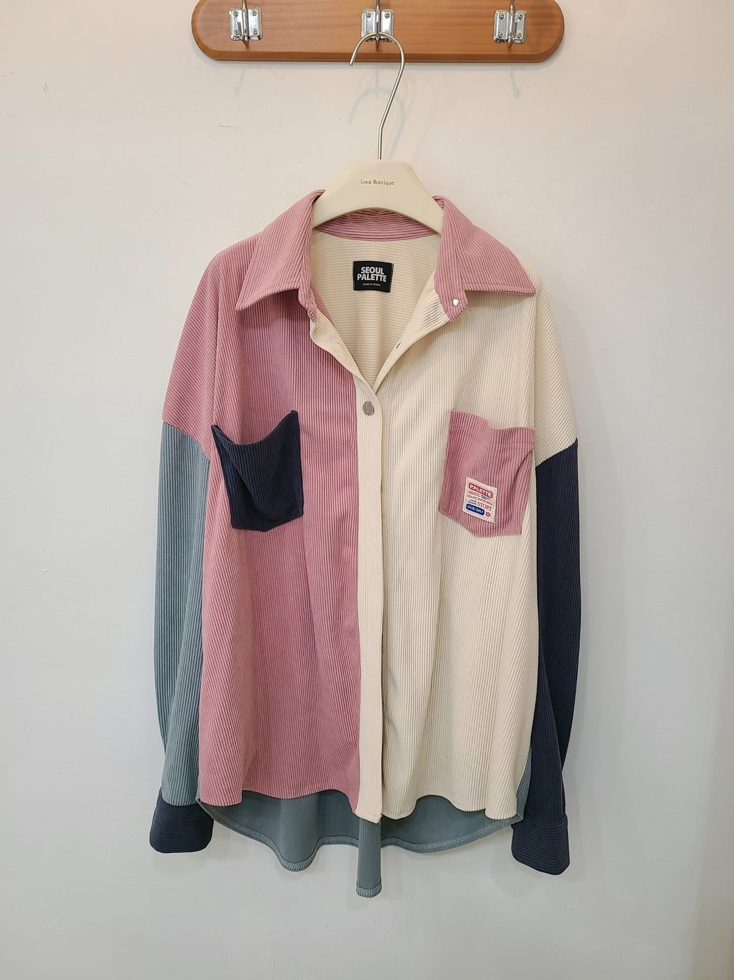 拼色燈芯絨襯衫外套