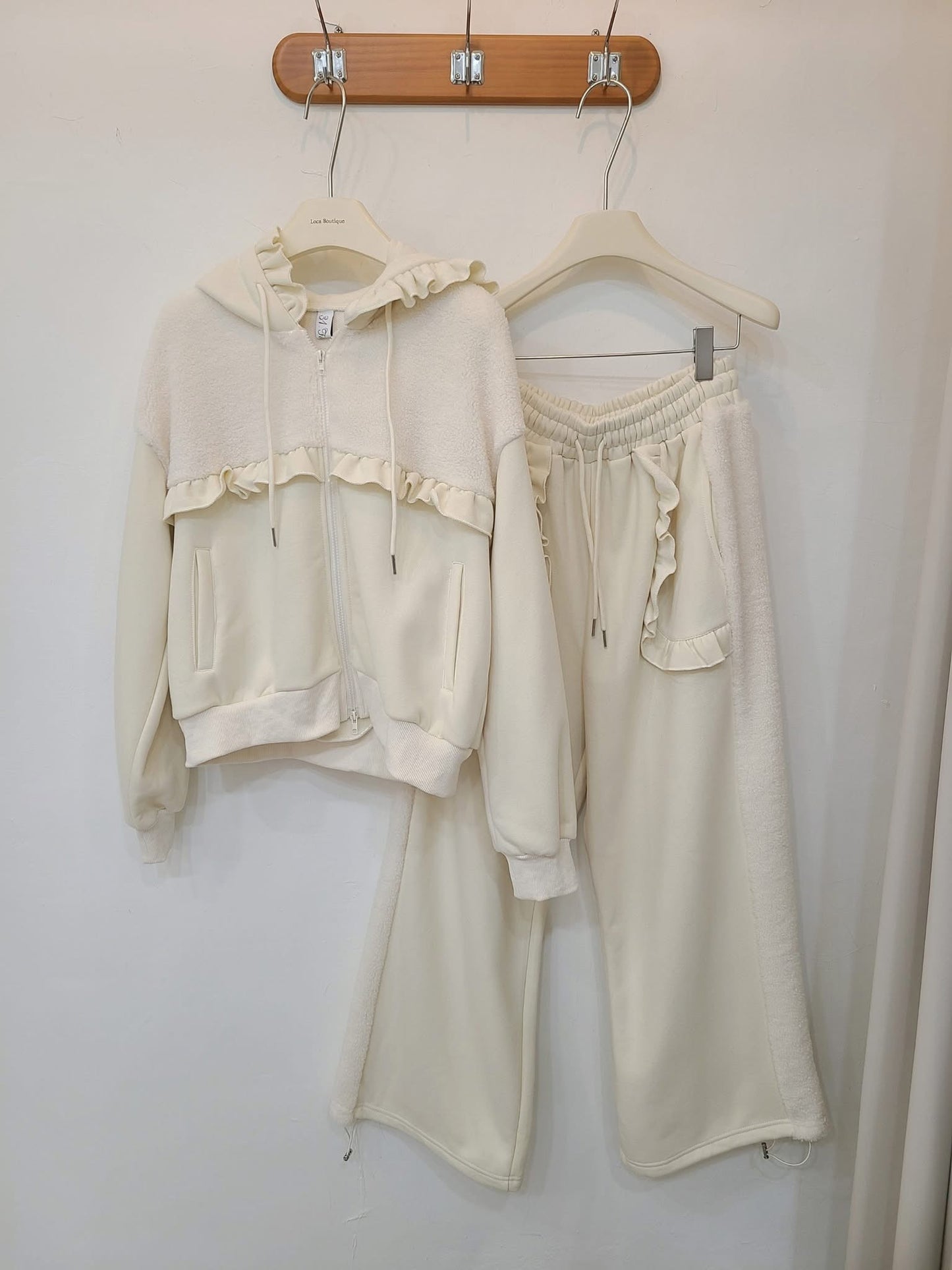 荷葉接邊連帽外套/長褲套裝