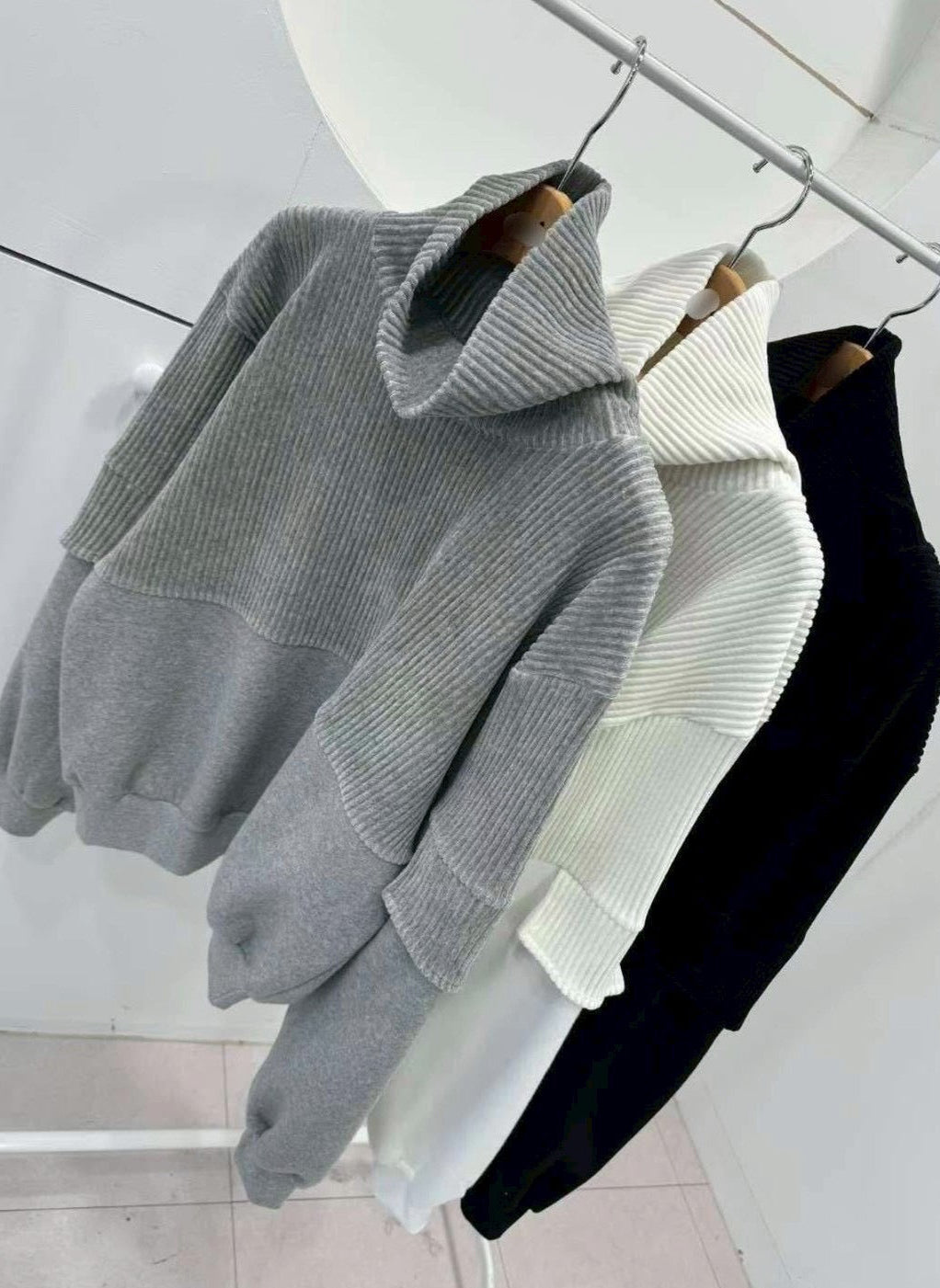 立領絨布拼接棉質上衣